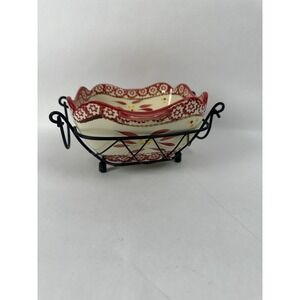 Temptations by Tara Cranberry 1 QT Dish Old World With Wire Basket NEW